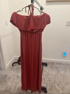 Velvet Torch Rust Red Off-Shoulder Maxi Dress